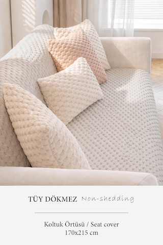 Soft Kürklü Koltuk Örtüsü 170x215 Cm Yumuşak Peluş Kaymaz Taban Kanepe Örtüsü Bej