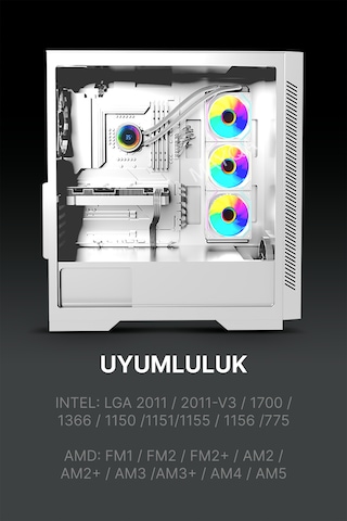 Gametech Hydra Beyaz Ahd360mm Isı Dereceli Argb Sıvı Soğutma