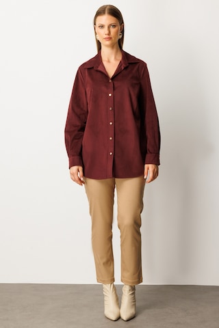 Ekol Kadın Büyük Beden İnce Fitilli Kadife Gömlek 3545 Bordo Bordo