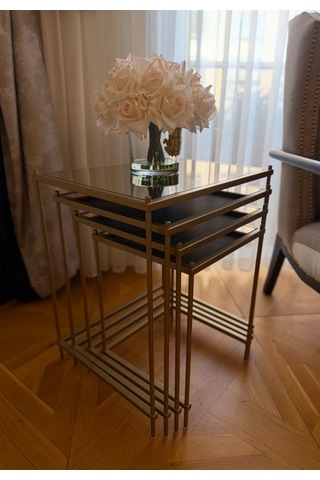 Elegant Model 4lü Metal Zigon Sehpa Ayna Yüzey Mat Gold