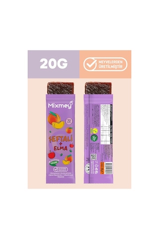 Mixmey Şeftali Meyve Barı 24 Adet | Atıştırmalıklar – Vegan, Glutensiz, Koruyucusuz 20gr X 24 Adet