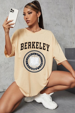 Flood Of Style Unisex Berkeley Baskılı T-shirt Bej