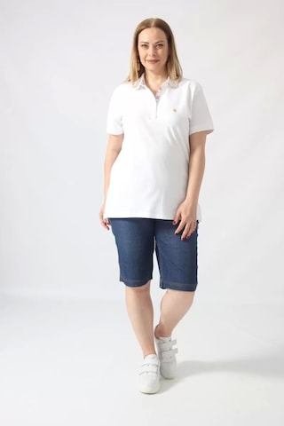 Moda Berray 21305 Kısa Kollu Büyük Beden Lakost Kumas T-shirt Beyaz Beyaz