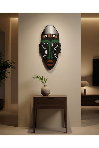 Afrika Tribal Ahşap Duvar Mask Mdf - Siyah Yeşil Klasik Kabile Maskı 1