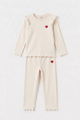 Soft&basic Kız Bebek-çocuk Kalp Nakışlı Regular Fit Rahat Kalıp İkili Takım Beyaz