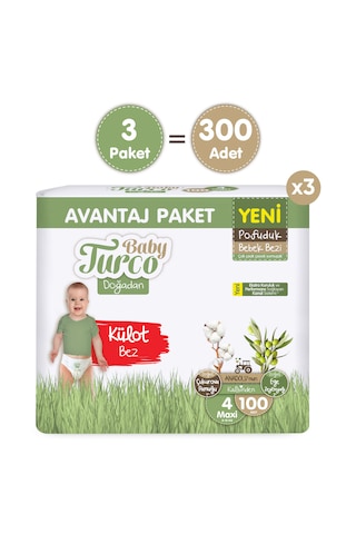 Baby Turco Doğadan Mega Avantaj Paketi Pofuduk Külot Bez 4 Numara Maxi 300 Adet