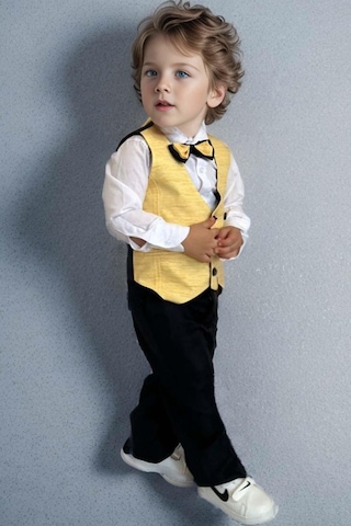 Riccotarz Erkek Bebek Takım Elbise Sarı Yelekli Alt Üst Takım 001