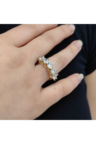 Chavin 5 Taş 3.75 Carat Taşlı 4.7 G Altın Zirkon Yüzük Du38