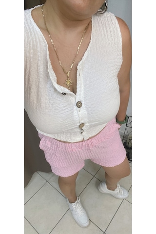Tuba Toptaş Gofre Şort Lastikli Bel Pembe