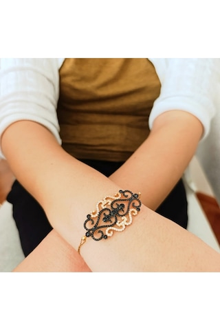 Oriental Kuyumculuk Jewellery Büyük Gold Altin Siyah Ve Beyaz Tasli Gumus Bileklik Bilezik Altın