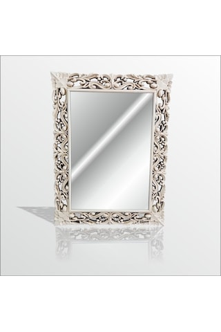 45X60Cm Eskitme Rustik İşlemeli Krem Boy Banyo Duvar Salon Aynası Krem