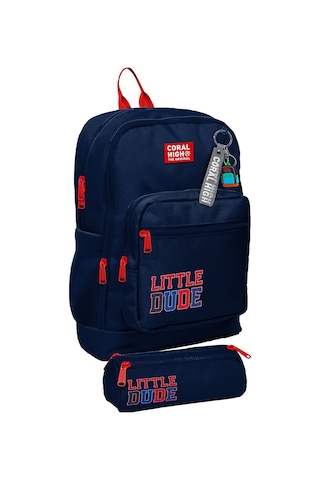 Coral High Okul Sırt Çantası Ve Kalemlik Seti - Lacivert Kırmızı Little Dude Baskılı Erkek Çocuk Setygn33219c Çok Renkli