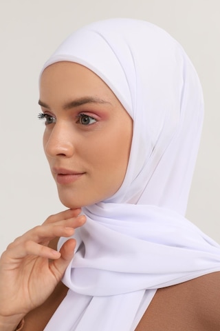 Altobeh Hazır Pratik Lüks Boru Boneli Şifon Şal Beyaz
