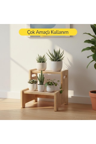 Rozitoys Ahşap Çift Basamaklı Yükseltici Tabure, Çok Amaçlı Ev Ve Banyo Basamağı, Dayanıklı Ahşap Tasarım Genel