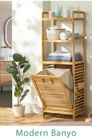 Digithome Bambu Kirli Sepetli 3 Raflı Çok Amaçlı Banyo Düzenleyici Çamaşır Sepeti Organizer Db-0002 Genel