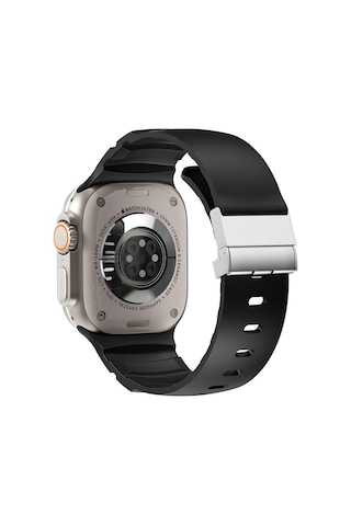 Apple Uyumlu Watch 44mm Zore Krd-145 Metal Tokalı Silikon Kordon