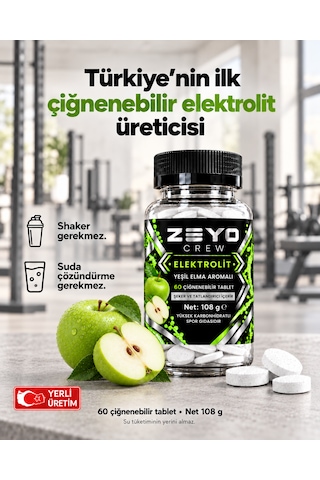 Çiğnenebilir Elektrolit Tablet - Yeşil Elma Aromalı 60 Tablet / 108g