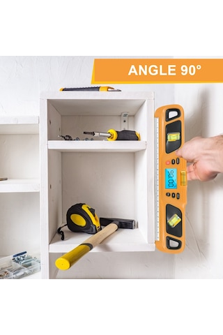 Hangfox Uzun Tip Seviye Aleti: Mıknatıs, Ters Görünüm, Seviye Kalibrasyonu, 0 /90 Alarm - Sarı Pil Dahil Değil