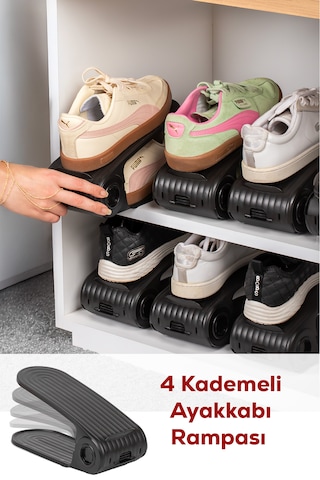 Porsima 5301 20 Li Ayakkabı Rampası Ayakkabı Düzenleyici Dolap İçi Organizer- Siyah Siyah