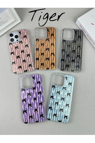 İphone 12 / 12 Pro Uyumlu Fiyonk Desenli Sararmaz Sert Mika Premium Kalite Telefon Kılıfı Arka Kapak Siyah