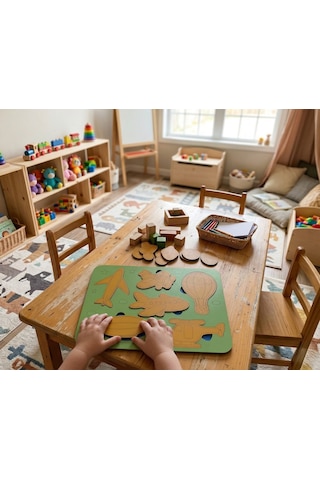 Ahşap Hava Taşıtları Puzzle Seti Montessori