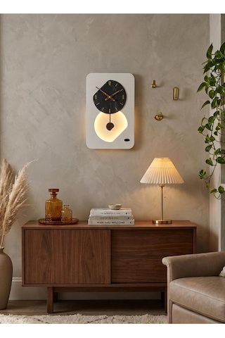 Nairobi Ledli Ahşap Salon Duvar Saati Quartz Ultra Sessiz Mekanizma 55 Cm X 34 Cm Beyaz