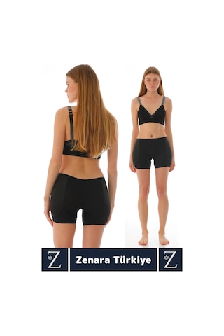 Zenara Kaymaz İz İç Göstermez Push Up Popo Kaldırıcı Şekillendiren Yandan Destekli Dolgulu Şort Korse Siyah