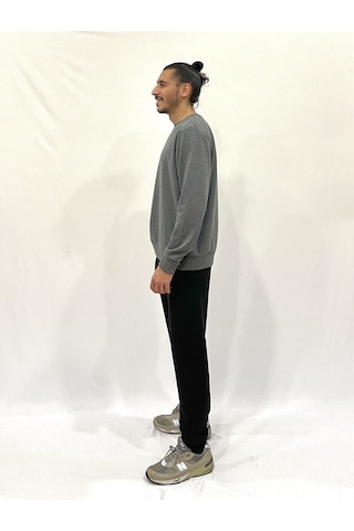 Erkek Bisiklet Yaka Rahat Kalıp 3 İplik Kalın Orta Brooklyn Nakışlı Sweatshirt Spr24sw34 Antrasit