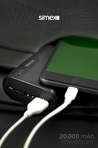 Simex Ware 20.000 mAh Dijital Ekranlı Powerbank - Dual Şarj, Type-C & Micro USB, Hızlı Şarj Destekli