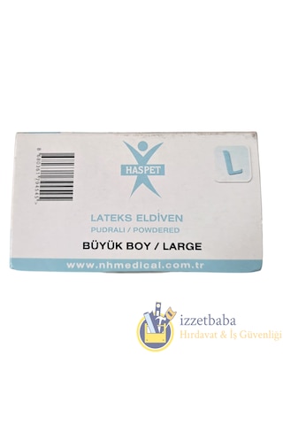 Has-pet Latex Pudralı Muayene Eldiveni L Beden 100 Adet