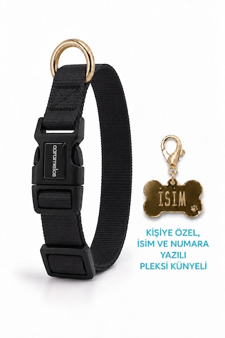 Caramelos İsimli Köpek Tasması, Ayarlanabilir Yavru, Mini, Orta Ve Büyük Irk Köpek Tasması, Siyah