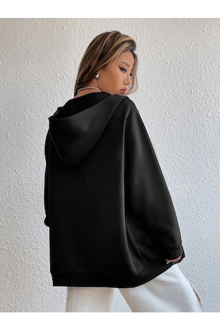 Altamira Unisex Bej Boston Baskı Kapüşonlu Hırka 001