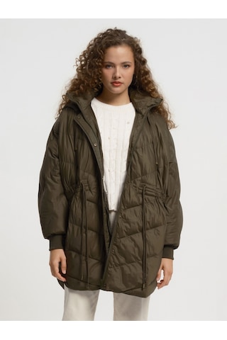 Oversize Fit Kadın Mont Haki