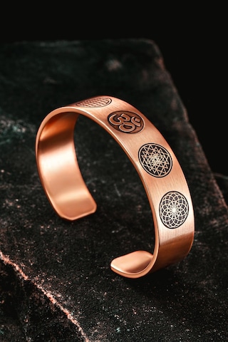 Erkek Bakır Bileklik - Yaşam Çiçeği - Lotus - Sri Yantra - Om Sembolü - Erkek Bakır Kelepçe Bileklik Rose Gold
