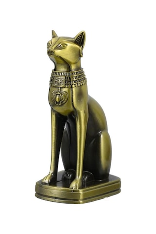 Antik Mısır Kedi Heykeli Bastet Metal Dekoratif Hediyelik Biblo 8x15cm