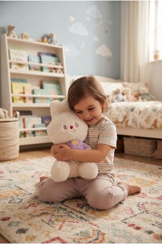 Sevimli Yumuşak Dondurmalı Peluş Tavşan 40 Cm Hayal Gücü Gelişimi Destekleyen Oyun Ve Uyku Arkadaşı Beyaz
