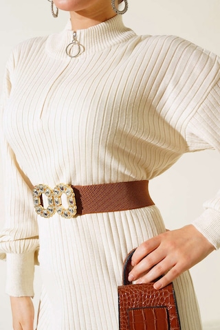 Bigdart 15900 Boydan Tesettür Triko Elbise - Krem