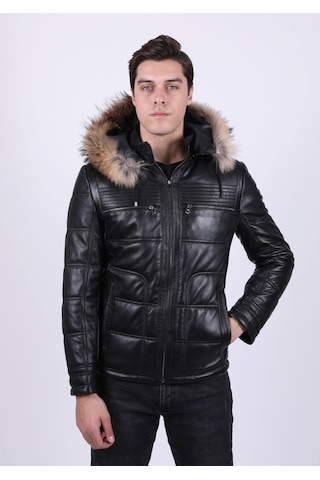 New Zaya Leather Erkek Şişme Deri Ceket Siyah