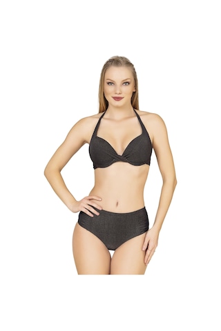Endeep Kadın Balenli Destekli Yüksek Bel Bikini Takımı Siyah