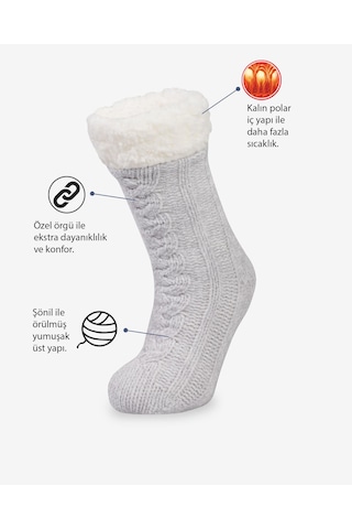 Bolero B48 Kadın Şönil İçi Polarlı Ev Çorabı Std. Gri