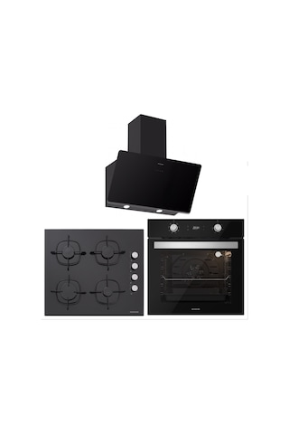 Silverline BO6504B01 - CS5335B01 - 3457 Soho 60 Siyah Cam Ankastre Set