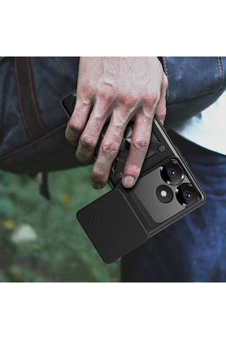 Xiaomi Redmi 13 4g Kılıf Sürgülü Kamera Koruyucu Manyetik Standlı Tank Koruma Ata Pro Tech Siyah