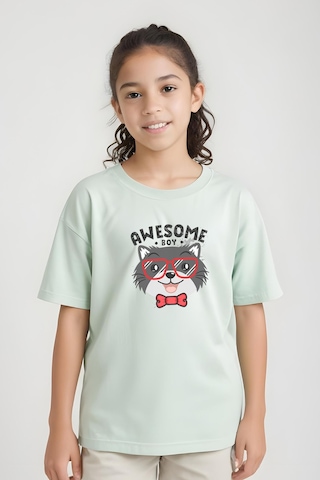 Fyk Kids Kız Çocuk Basic Awesome Boy Baskılı T-shirt Mint Yeşil