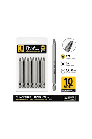 10 Adet Pz2 X S6 3,5 X 75 Mm Yıldız Tornavida Ucu Pozidriv Vidalama Ucu Uzun Tip 10 Adet Pz2 X S6 3,5 X 75 Mm Yıldız Tornavida Ucu Pozidriv Vidalama Ucu Uzun Tip