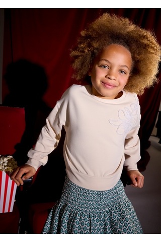 Mayoral Bej Kız Çocuk Pul Detaylı Sweatshirt 7421 Bej