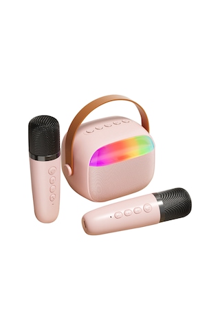 Ranyeek K30 Pembe Bluetooth 5.0 Hoparlör - Dış Mekan Taşınabilir, 6w Ses, İki Mikrofonlu Karaoke, Renkli Işık Efekti, 1200mah Pil