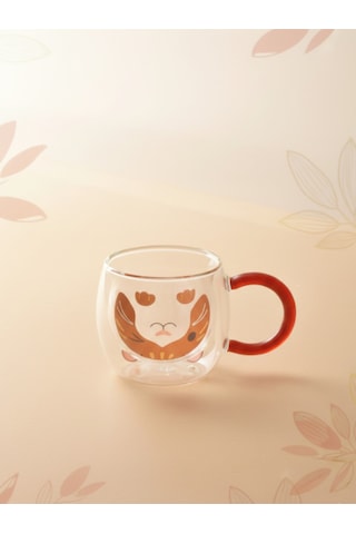 Çift Çidarlı Hayvanlı Cam Kupa 280 Ml Kırmızı