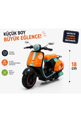 18 Cm Vespa Görünümlü Oyuncak Scooter Turuncu - Yeşil