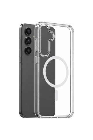 Samsung Galaxy S24 Fe İle Uyumlu Yumuşak Magsafe Kablosuz Şarj Destekli Şeffaf Kılıf Kamera İçin Yükseltilmiş Çerçeve