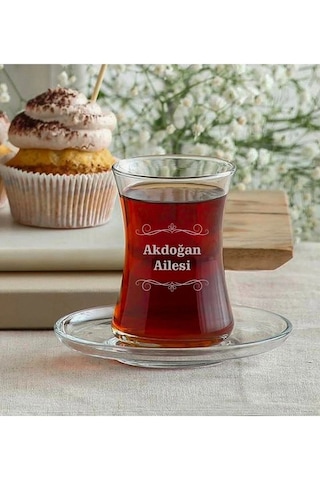 Tuba Kişiye Özel Lazer Baskılı Isimli Çay Bardağı Ve Tabağı Açık